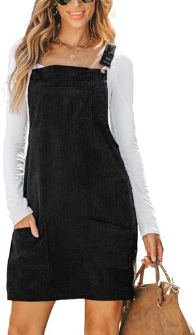 CUPSHE Women Corduroy Summer Dress Front Bib Pocket Square Neck Wide Squary Squar in Saudi Arabia