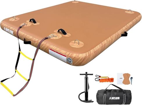 AWSUM Inflatable Floating Dock Air Dock Platform, 5ft x 6ft Inflatable Water Mat Floating Island Raft with None-Slip Wood Surface for Lake Pool Beach Ocean in Kuwait