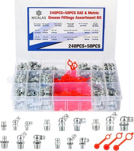 135PCS Grease Fittings Assortment,Metric Zerk Grease Fittings Straight 45 90 Degree,grease zerk kit with Plastic Grease Fitting Caps in Saudi Arabia
