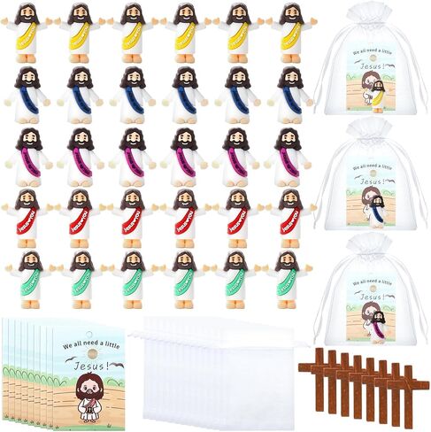 20 Sets Mini Jesus Figurines Bulk Easter Little Tiny Jesus Figures with Cross Prayer Scripture Cards and Organza Bags Religious Gifts Party Favors for Church Events Souvenir in Saudi Arabia