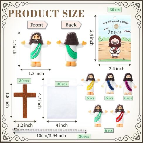 20 Sets Mini Jesus Figurines Bulk Easter Little Tiny Jesus Figures with Cross Prayer Scripture Cards and Organza Bags Religious Gifts Party Favors for Church Events Souvenir in Saudi Arabia
