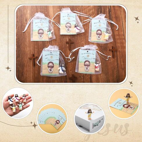20 Sets Mini Jesus Figurines Bulk Easter Little Tiny Jesus Figures with Cross Prayer Scripture Cards and Organza Bags Religious Gifts Party Favors for Church Events Souvenir in Saudi Arabia