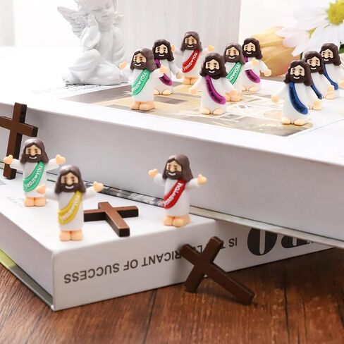 20 Sets Mini Jesus Figurines Bulk Easter Little Tiny Jesus Figures with Cross Prayer Scripture Cards and Organza Bags Religious Gifts Party Favors for Church Events Souvenir in Saudi Arabia