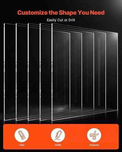 VEVOR PET/Plexiglass Sheets, 5-Pack Plastic Sheet, 24 x 36 Inch 0.04 Inch Thick Transparent Clear Flexible Plastic Panels for Craft, Replacement Picture Frame Glass, DIY Display Project, Easy to Cut in Saudi Arabia