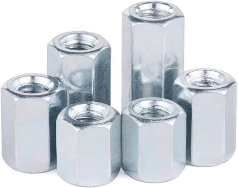 10Pc Galvanised Extended Hexagonal Joint Nut Industrial-Grade Connecting M3-M30 Heavy-Duty Equipment Threaded Rod Connector Rust-Proof Fastening Accessories(M8(D)*15(L)*14(s)) in Kuwait
