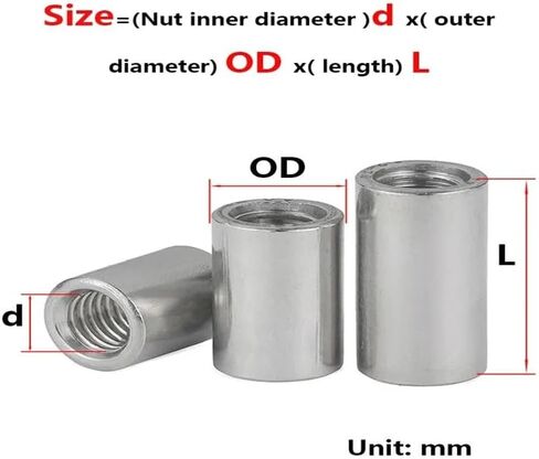 Round Connector Nuts, M8-M16 304 Stainless Steel Round Joint Nut Long Round Connector Round Coupling Connector(M8x12x35(5pcs)) in Saudi Arabia