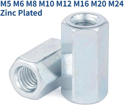 Round Connector Nuts, M5-M24 Zinc Plated Hexagon Hex Extend Long Rod Connector Joint Sleeve Tubular Coupling Nut(M10x13x30 2pcs) in Saudi Arabia
