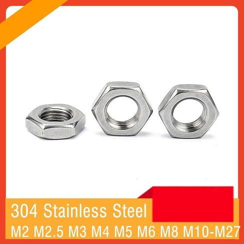 2/50PCS Hexagon Thin Nut M2-M27 304 Stainless Steel Flat Hex Jam Nuts(10pcs M6) in Saudi Arabia