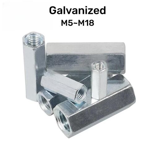 موصل مستدير المكسرات ، M5-M18 الصلب الكربوني المجلفن الطويل طول سداسي مقترن موصل الموصل امتداد الأكمام (M12x15x50mm 1pcs) in Kuwait