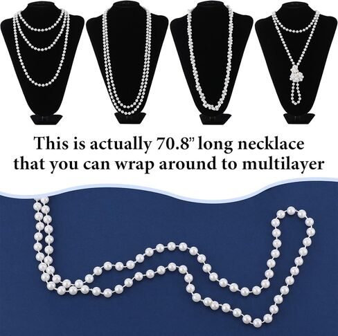 8 Pcs Pearl Jewelry Set 1920s Costume Accessories for Women Long Pearl Necklace Hoop Earrings Bracelet New Year Gift Bridesmaid Jewelry Set for Wedding in Kuwait