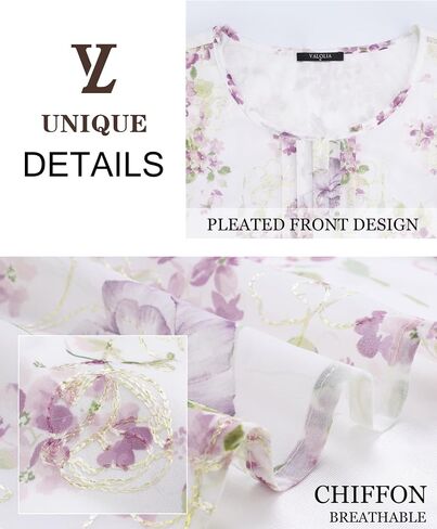 VALOLIA Womens 3/4 Sleeve Blouses Tops Dressy Casual Chiffon Pleated Embroidery Layered Shirts in Saudi Arabia