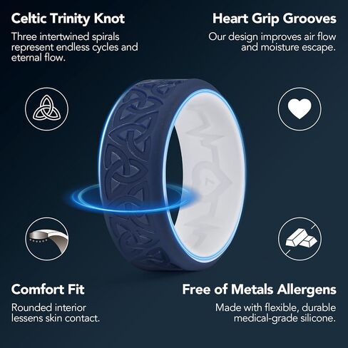 King Will Silicone Wedding Rings For Men, Black & Blue Rubber Wedding Bands with Celtic Knot Pattern, 8mm Wide 2.2mm Thick, Comfort Fit Size 8 in Saudi Arabia