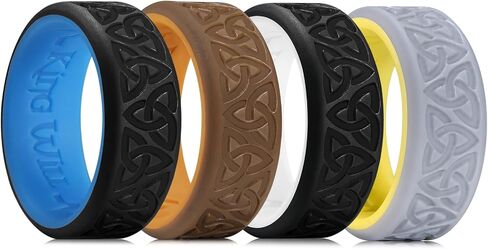 King Will Silicone Wedding Rings For Men, Black & Blue Rubber Wedding Bands with Celtic Knot Pattern, 8mm Wide 2.2mm Thick, Comfort Fit Size 8 in Saudi Arabia