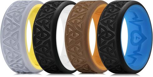 King Will Silicone Wedding Rings For Men, Black & Blue Rubber Wedding Bands with Celtic Knot Pattern, 8mm Wide 2.2mm Thick, Comfort Fit Size 8 in Saudi Arabia