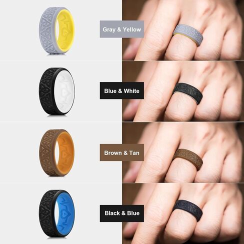 King Will Silicone Wedding Rings For Men, Black & Blue Rubber Wedding Bands with Celtic Knot Pattern, 8mm Wide 2.2mm Thick, Comfort Fit Size 8 in Saudi Arabia