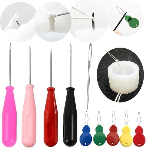 9 PCS Candle Wick Tool Tool for Moulds شمعة كبيرة الشمعة فتل الإبرة الإبرة لكمة مع الخطاف والعين لصنع الشمعة المصابين بالشمعات الفطرية من جميع السمك in Saudi Arabia