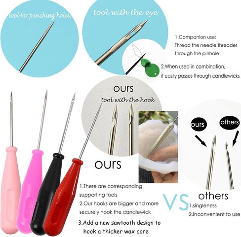 9 PCS Candle Wick Tool Tool for Moulds شمعة كبيرة الشمعة فتل الإبرة الإبرة لكمة مع الخطاف والعين لصنع الشمعة المصابين بالشمعات الفطرية من جميع السمك in Saudi Arabia