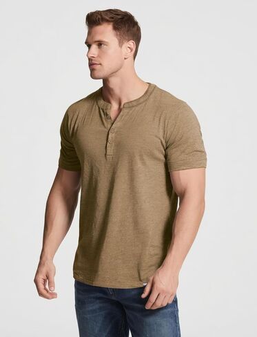 Henley Shirts for Men Short Sleeve Casual Cotton Button-Up T-Shirt - Classic Crew Neck Basic Tee in Kuwait