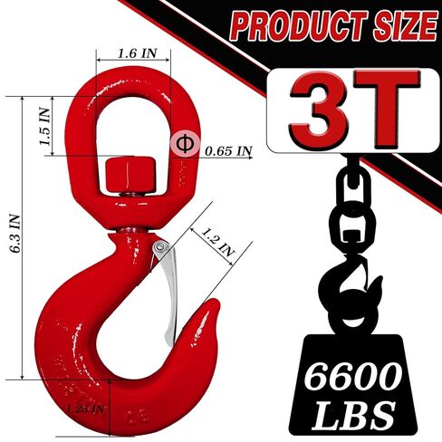 3 طن دوار الرفع خطاف دوارة الشقوق ، خطاف دوارة G80 Crane مع خطاف عين مزلاج مزلاج الأمان لزيادة ورفع ، سعة 6600 رطل. in Kuwait