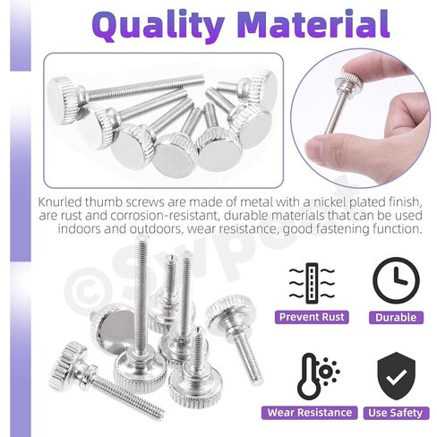 Swpeet 42Pcs 7 Size M3×6/8/10/12/16/20/30mm Nickel Plated Knurled Thumb Screws Assortment Kit, Flat Knurled Head Thumb Screws, Fully Threaded Thumb Screws Bolts Fastener, Shoulder Grip Knobs in Saudi Arabia