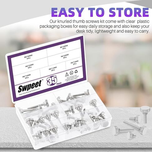 Swpeet 42Pcs 7 Size M3×6/8/10/12/16/20/30mm Nickel Plated Knurled Thumb Screws Assortment Kit, Flat Knurled Head Thumb Screws, Fully Threaded Thumb Screws Bolts Fastener, Shoulder Grip Knobs in Saudi Arabia