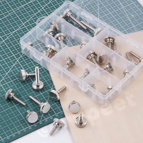 Swpeet 42Pcs 7 Size M3×6/8/10/12/16/20/30mm Nickel Plated Knurled Thumb Screws Assortment Kit, Flat Knurled Head Thumb Screws, Fully Threaded Thumb Screws Bolts Fastener, Shoulder Grip Knobs in Saudi Arabia
