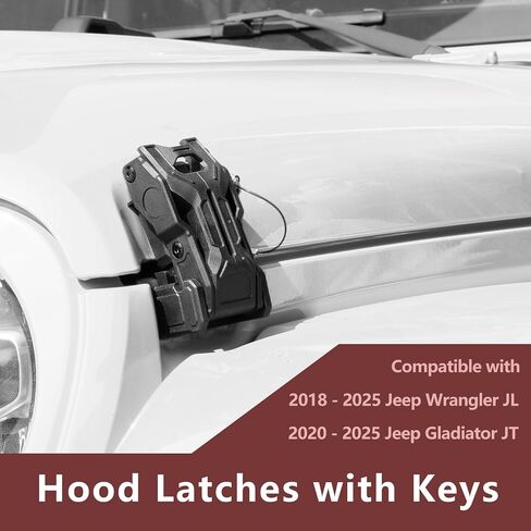 قفل غطاء غطاء محرك السيارة مع مفاتيح ، صيد هود متوافق مع 2018-2025 Jeep Wrangler JL JLU 4XE Jeep Gladiator JT ، مضادات القفل مضاد للسرقة ملحقات المزلاج ، الغبار والمقاوم للماء ، زوج واحد ، أسود ، أسود in Kuwait