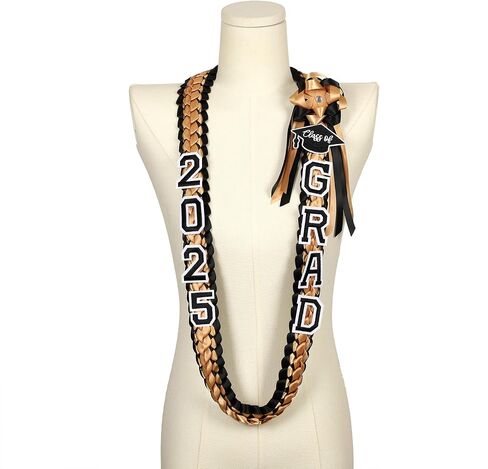 Graduation Leis Class of 2025 Grad Handmade Ribbon Lei Double Braided Ribbon Necklace with Grad Letters,47.2Inch in Saudi Arabia