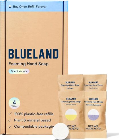 BLUELAND Foaming Hand Soap Refill Tablets, 4-Pack, Variety Scents, Eco Friendly Cleaning Products, 4 x 9 Fl oz in Saudi Arabia