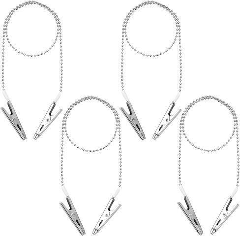 4 PCS Dental Bib Clips Metal Napkin Clip Chain Lanyard with Ball Chains Adjustable Napkin Holder for Adults Elders Clamp Napkin Neck Chain Clips Silver in Saudi Arabia