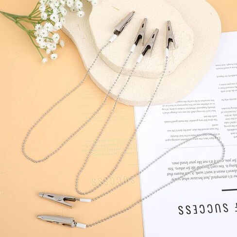 4 PCS Dental Bib Clips Metal Napkin Clip Chain Lanyard with Ball Chains Adjustable Napkin Holder for Adults Elders Clamp Napkin Neck Chain Clips Silver in Saudi Arabia
