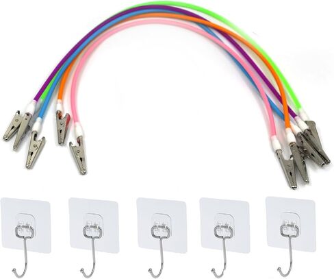 5PCS-Silicone Colorful Dentist Bib Holder Clip with Metal Clips Neck Chains, Dental Napkin Clip for Clinic, Colorful Silicone Lanyard Napkin Holder+ five hooks (Bright Color Series) in Kuwait