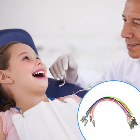 5PCS-Silicone Colorful Dentist Bib Holder Clip with Metal Clips Neck Chains, Dental Napkin Clip for Clinic, Colorful Silicone Lanyard Napkin Holder+ five hooks (Bright Color Series) in Kuwait