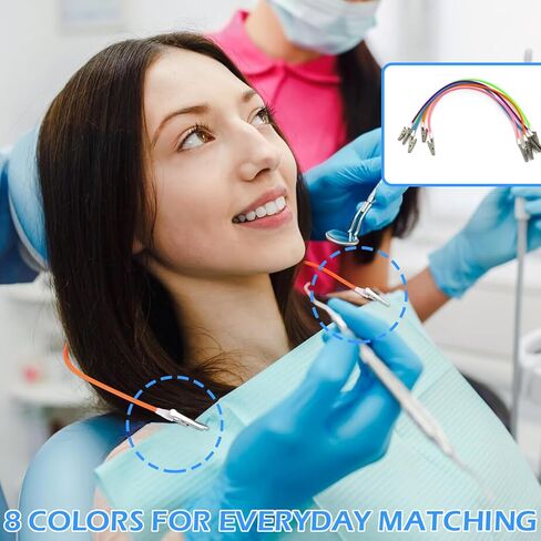 5PCS-Silicone Colorful Dentist Bib Holder Clip with Metal Clips Neck Chains, Dental Napkin Clip for Clinic, Colorful Silicone Lanyard Napkin Holder+ five hooks (Bright Color Series) in Kuwait