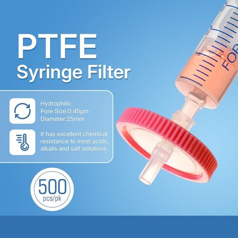 Syringe Filters PTFE Membrane - 25 mm Membrane Diameter,0.45 um Pore Size,Pack of 500 in Kuwait
