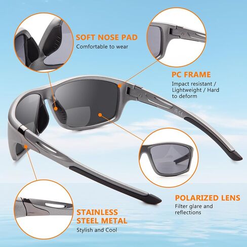2 Pack Bifocal Reading Sunglasses Men Wrap Around Sports Sun Readers Outdoor Clear Top Soft Nose Pads PC Frame UV400 in Saudi Arabia