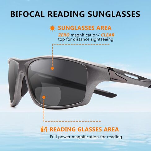 2 Pack Bifocal Reading Sunglasses Men Wrap Around Sports Sun Readers Outdoor Clear Top Soft Nose Pads PC Frame UV400 in Saudi Arabia