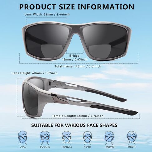 2 Pack Bifocal Reading Sunglasses Men Wrap Around Sports Sun Readers Outdoor Clear Top Soft Nose Pads PC Frame UV400 in Saudi Arabia