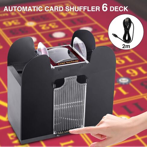البطاقة الأوتوماتيكية Shuffler 6 Deck Electric Huchice Card Shuffler للبطاقات ، USB/البطارية التي يتم تشغيلها ، مثالية لألعاب البوكر ، UNO ، وألعاب الورق in Kuwait