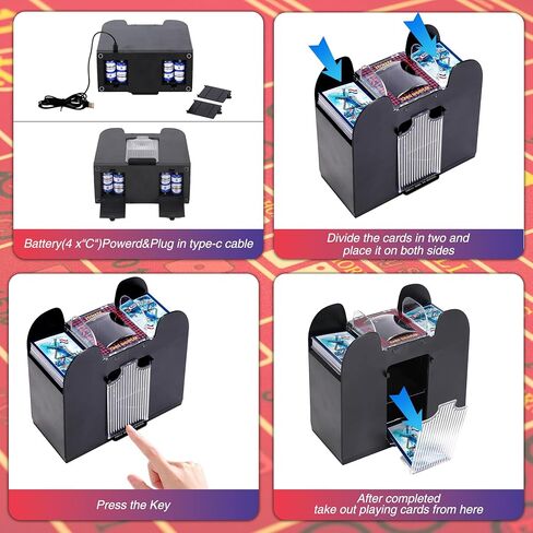 البطاقة الأوتوماتيكية Shuffler 6 Deck Electric Huchice Card Shuffler للبطاقات ، USB/البطارية التي يتم تشغيلها ، مثالية لألعاب البوكر ، UNO ، وألعاب الورق in Kuwait