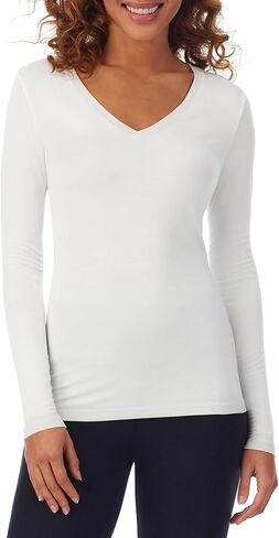 Cuddl Duds Women's Softwear with Stretch Long Sleeve V-Neck, Lightweight Comfort, Ultra-Soft Fabric, Ideal for Layering, Black, Small in Saudi Arabia