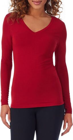 Cuddl Duds Women's Softwear with Stretch Long Sleeve V-Neck, Lightweight Comfort, Ultra-Soft Fabric, Ideal for Layering, Black, Small in Saudi Arabia