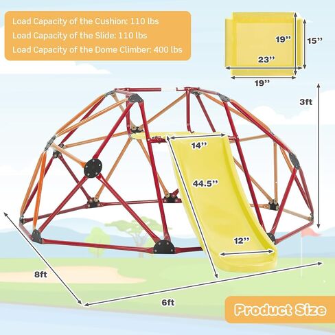 Costzon Climbing Dome مع Slide ، 8ft Kids Jungle Gym Gym Monkey Bar Toys for Outdoor ، 2 في 1 ملعب متسلق هندسي داخلي ل 3-8 بويز جيرلز الصغار الصغار in Saudi Arabia