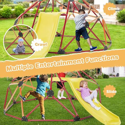 Costzon Climbing Dome مع Slide ، 8ft Kids Jungle Gym Gym Monkey Bar Toys for Outdoor ، 2 في 1 ملعب متسلق هندسي داخلي ل 3-8 بويز جيرلز الصغار الصغار in Saudi Arabia