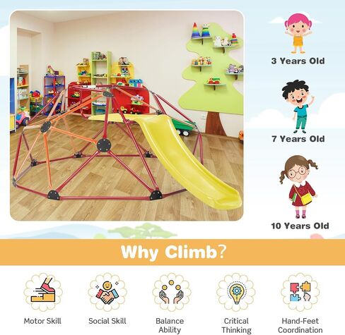 Costzon Climbing Dome مع Slide ، 8ft Kids Jungle Gym Gym Monkey Bar Toys for Outdoor ، 2 في 1 ملعب متسلق هندسي داخلي ل 3-8 بويز جيرلز الصغار الصغار in Saudi Arabia