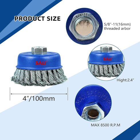 SALI 6 Pack Wire Cup Brush, 4 Inch Twisted Knotted Cup Brush for Grinders, with 5/8-11 Inch Arbor for Heavy Cleaning Rust, Stripping and Abrasive, for Angle Grinder in Kuwait