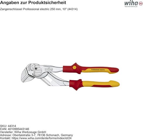 Wiha Professional Electric 44314 Cliers Wrench 250 مم (تعديل بدون ضغط مدبب ، وظيفة السقاطة ، للكهربائيين) in Saudi Arabia