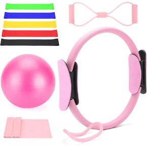 Pilates Ring Kit for Home Workouts, Pilates Equipment Essentials Kit with Magic Circle, Yoga Ring, Resistance Band, Ball, Accessories, Pilates Sets for Women as Fitness Gift (Pink) in Kuwait