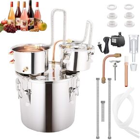 Shine Still 5 Gal 3 Pots Distillery Kit للكحول أنبوب النحاس من الفولاذ المقاوم للصدأ مكتملًا بمضخة المياه المعدنية المضادة للمياه المعدنية تخمير الخطوط الجوية للتقطير للويسكي والبراندي وما إلى ذلك. in Kuwait