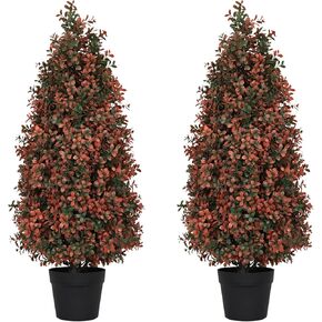 3ft Artificial Boxwood Topiary Trees (Set of 2) - UV Resistant Faux Plants for Outdoor/Indoor, Realistic 36in Fake Bushes and Shrubs for Front Porch, Planter, Patio - Low Maintenance & Evergreen in Kuwait